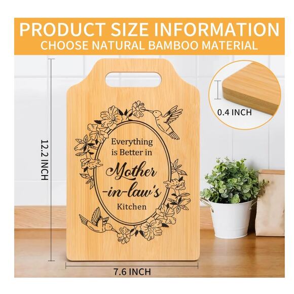 Cutting Board, Bamboo Cutting Board for Mother-in-Law 15.3"L x 7.5"W x 0.4" - Picture 5 of 7